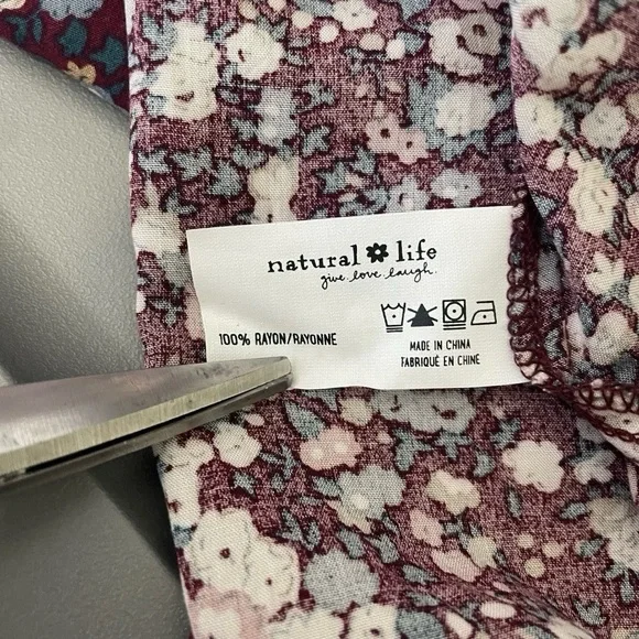 NWT Natural Life Women’s Floral Boho 3/4 Sleeve Collared Shirt Dress Burgundy L - Picture 14 of 14